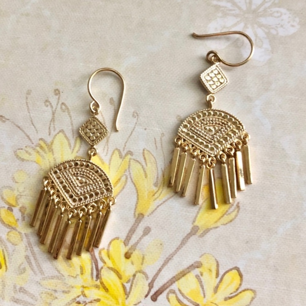 NEW Anna Beck Gold Fringe Multi Drop Earrings